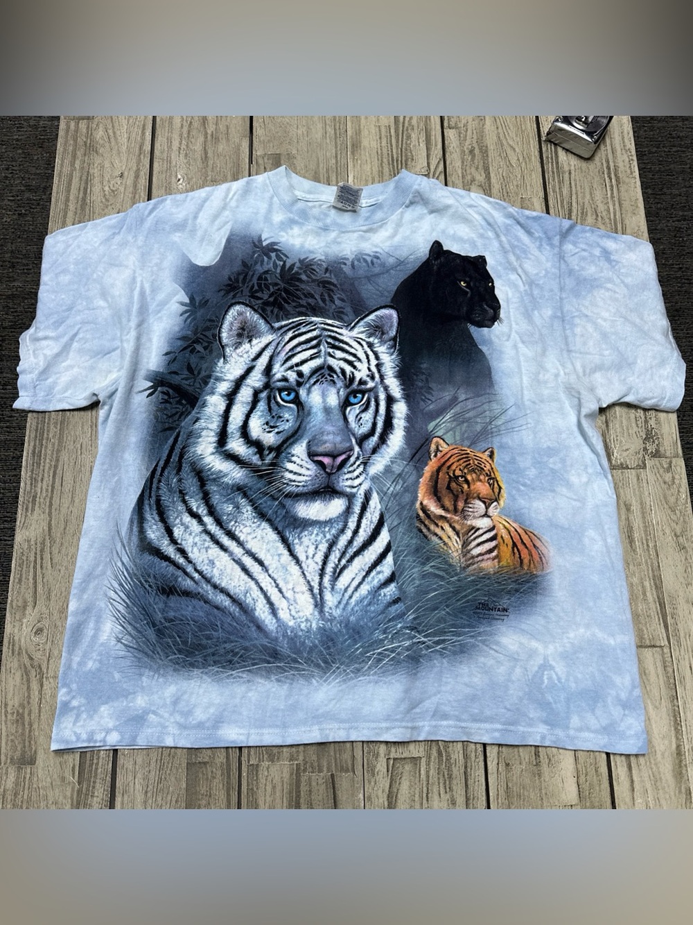 VTG 2003 THE MOUNTAIN TIE-DYE WHITE TIGER BLACK PANTHER Tee XL Nature Boxy